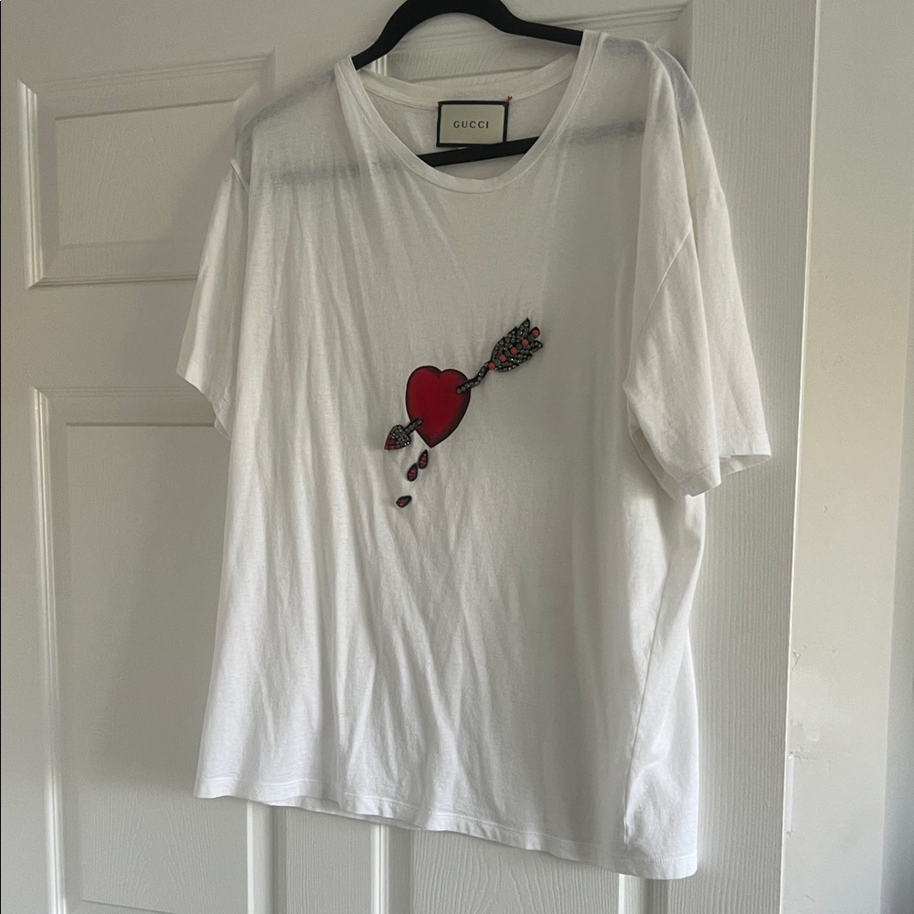 Gucci Women’s oversized White Tee with Red Heart Design
